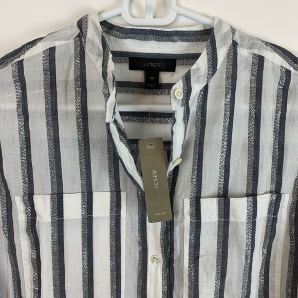 J. Crew White Popover with Blue & Metallic stripes - Picture 2 of 3